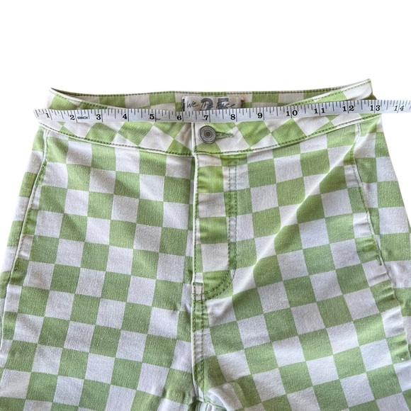 Free People Just Float On Flares Neon Green Checkerboard Bellbottom Jeans Sz 25 - Picture 8 of 15